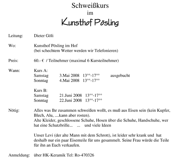 Schwei&szlig;kurs im Mai 2008 mit Dieter G&ouml;hly